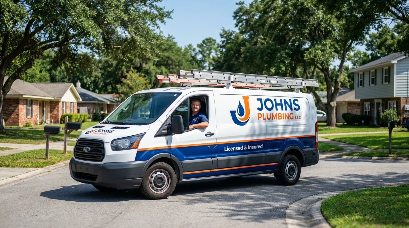 Johns Plumbing LLC service van in Council Bluffs, IA