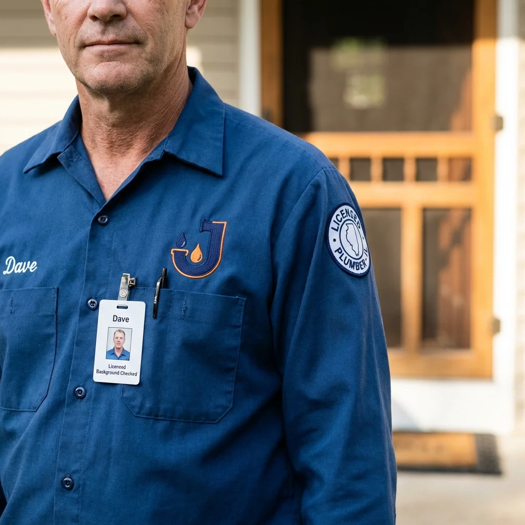 Licensed plumber showing ID badge in Council Bluffs, IA